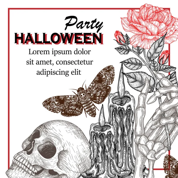 Vector Illustration Halloween Party Invitation Template Engraving Style Graphic Linear — 图库矢量图片