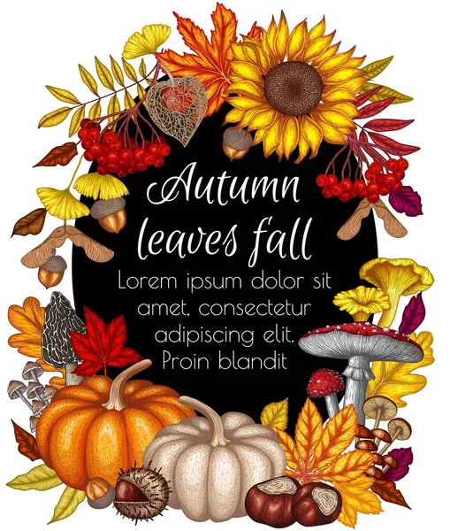 Vector Illustration Autumn Banner Template Maple Leaf Chestnut Rowan Fallen — Stockvector