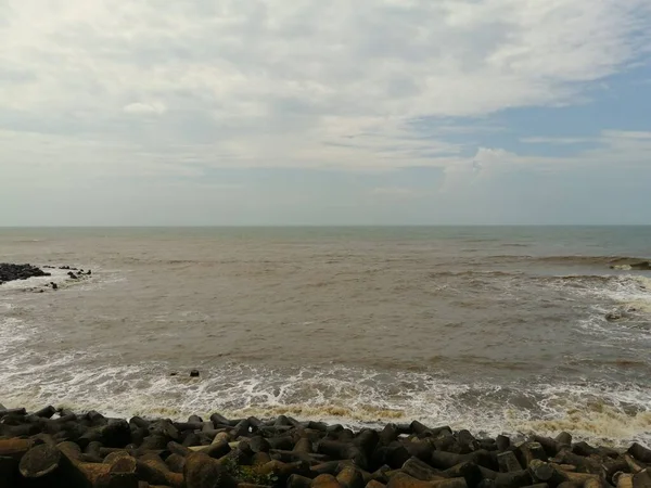 Waves Turbulent Arabian Sea Anjuna Beach Goa — стокове фото