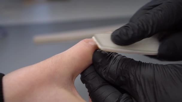 Trabajando Primer Plano Manicura Salón Belleza Manos Uñas Sobre Fondo — Vídeos de Stock