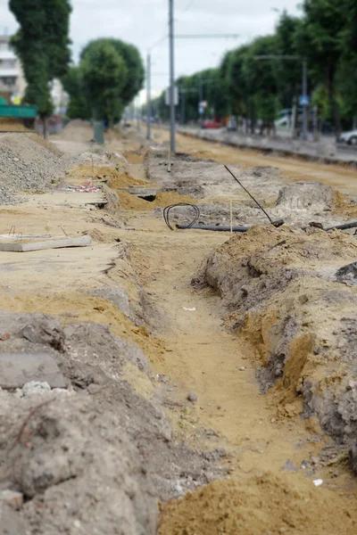 Construction and repair works on the city street road