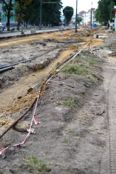 Roboty Budowlane Remontowe Ulicy Miejskiej — Zdjęcie stockowe