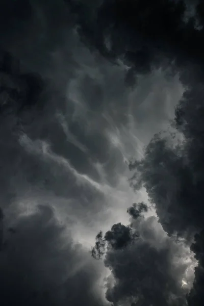 Dark Gloomy Stormy Rainy Sky Rays Light Terrible Hurricane Clouds — Stock Photo, Image