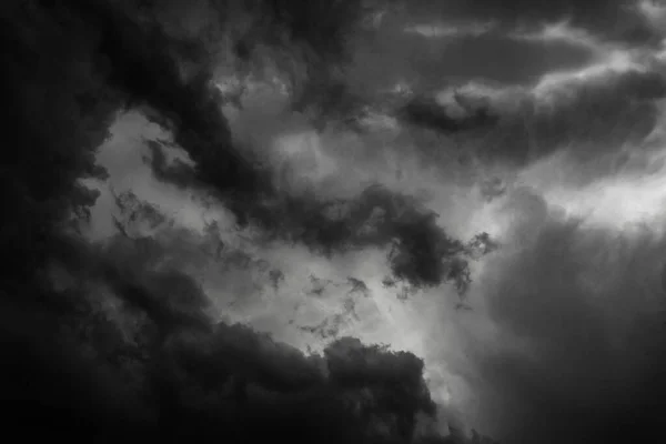 Dark Gloomy Stormy Rainy Sky Rays Light Terrible Hurricane Clouds — Stock Photo, Image