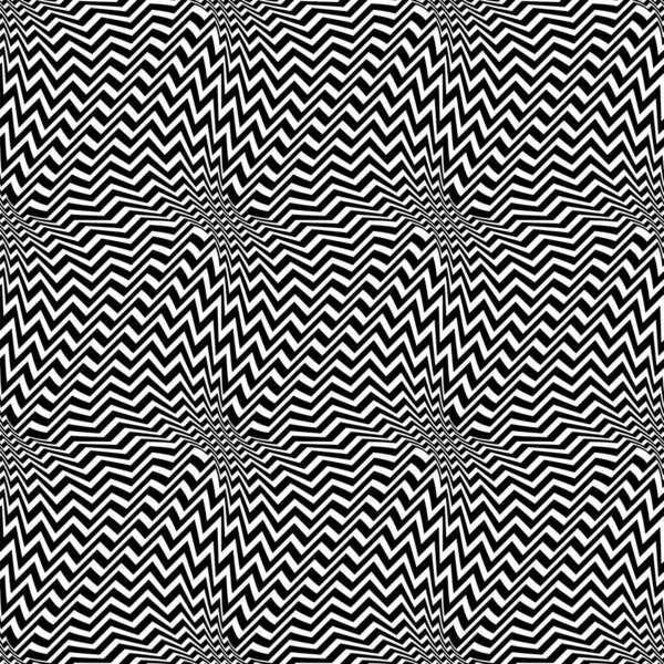 黒い曲線状の折れ線のシームレスなパターン 繰り返し光学歪んだ質感 サイケデリック抽象壁紙 — ストックベクタ