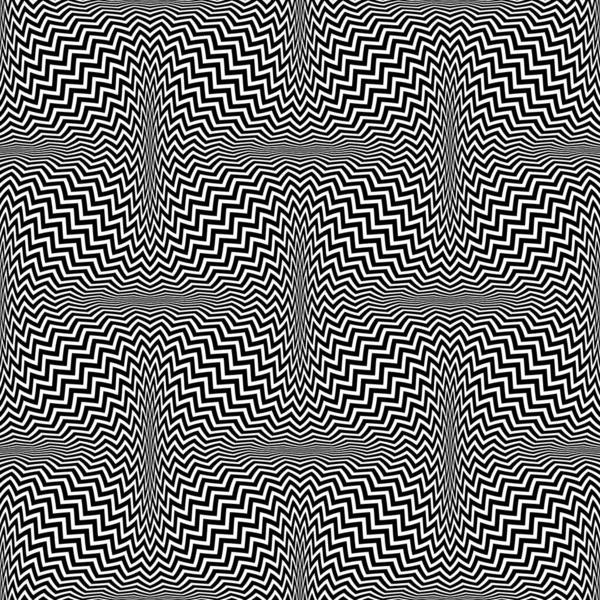 黒のワープジグザグラインのシームレスなパターン 繰り返し可能な光学抽象的なテクスチャ 創造的なサイケデリック壁紙 — ストックベクタ