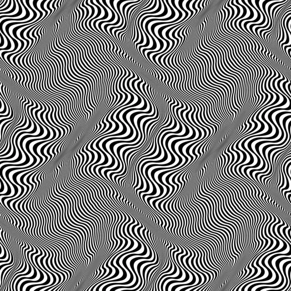 Seamless Pattern Black Warped Wavy Lines Repeatable Optical Vibrant Texture — Stock Vector