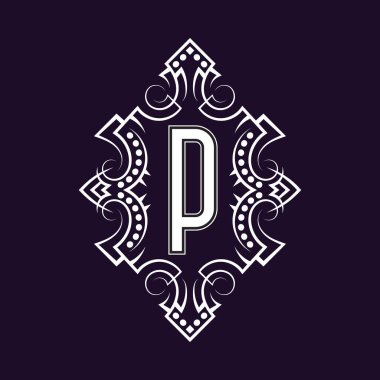P harfli zarif monogram tasarımı. İş amblemi, cazibe rozeti, klasik ilk etiket şablonu..