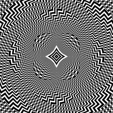 Zigzag siyah çizgilerin optik sanat dairesel deseni. Gidiş dönüş için arka plan tasarımı.
