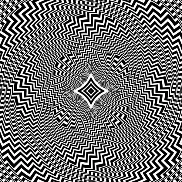 ジグザグの黒い線の光芸術円形パターン ラウンドトリッピー背景デザイン — ストックベクタ