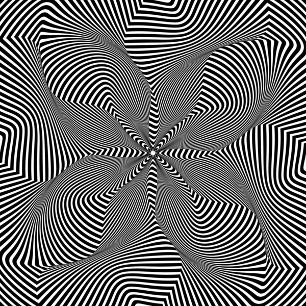 Art Optique Motif Circulaire Lignes Noires Déformées Fond Torsadé Rayé — Image vectorielle