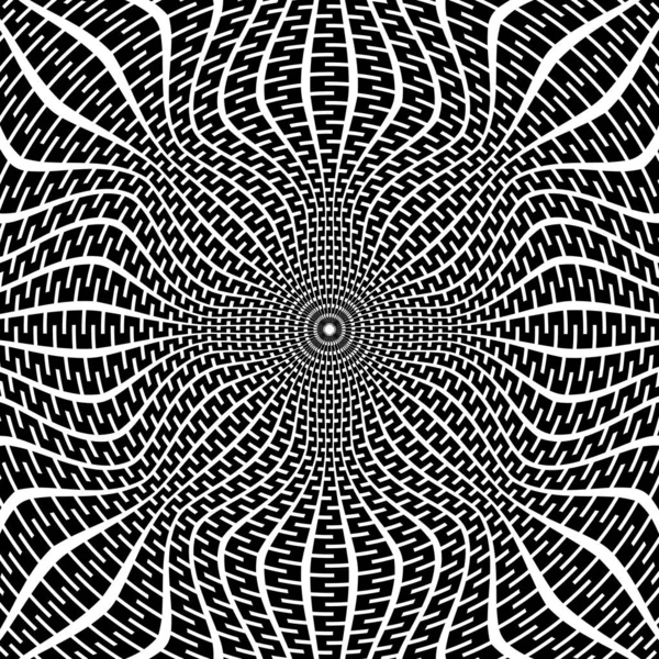 Art Kreisförmiges Muster Aus Geschwungenen Dekorativen Schwarzen Streifen Psychedelische Hintergrundgestaltung — Stockvektor
