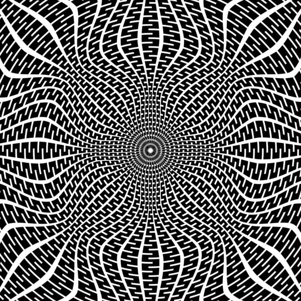 Op sanatının dairesel şekli kıvrımlı dekoratif siyah çizgiler. Psikedelik arkaplan tasarımı.