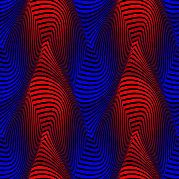 黒に赤青グラデーションストライプのベクトルモアレシームレスパターン 壁紙デザインのための創造的なカラフルなテクスチャ — ストックベクタ