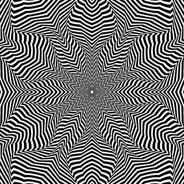 Op art circular pattern of black curly stripes. Hexagonal abstract floral background design.