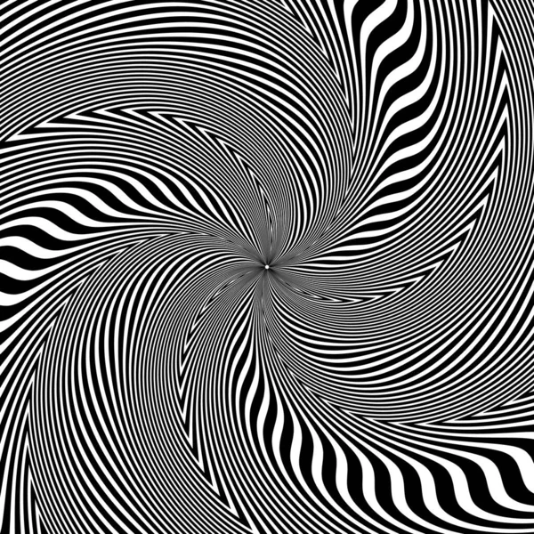 渦巻く黒い線のオペアートスパイラルパターン ねじれた縞模様の背景デザイン — ストックベクタ