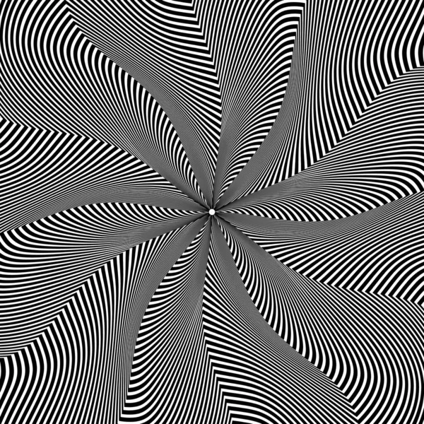湾曲した縞模様の袖の光アート円形パターン ブラックラインのサイケデリックな背景デザイン — ストックベクタ