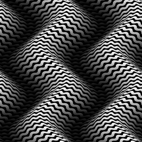モノクロ3D波のベクトルシームレスパターン 壁紙デザインのためのオペアートグラデーションテクスチャ — ストックベクタ