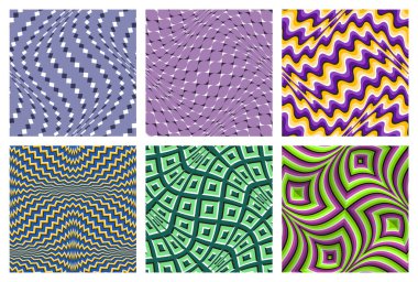 Renkli optik illüzyonlar ayarlandı. Kumaş örnekleri dizaynı taşınıyor.