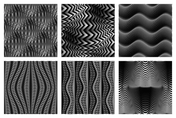 Vector Seamless Patterns Set Gradient Monochrome Stripes Art Silver Fabric — 스톡 벡터