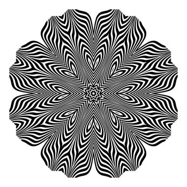 Optik sanat dairesel desen. Siyah çizgilerin yuvarlak simetrik dekorasyonu.