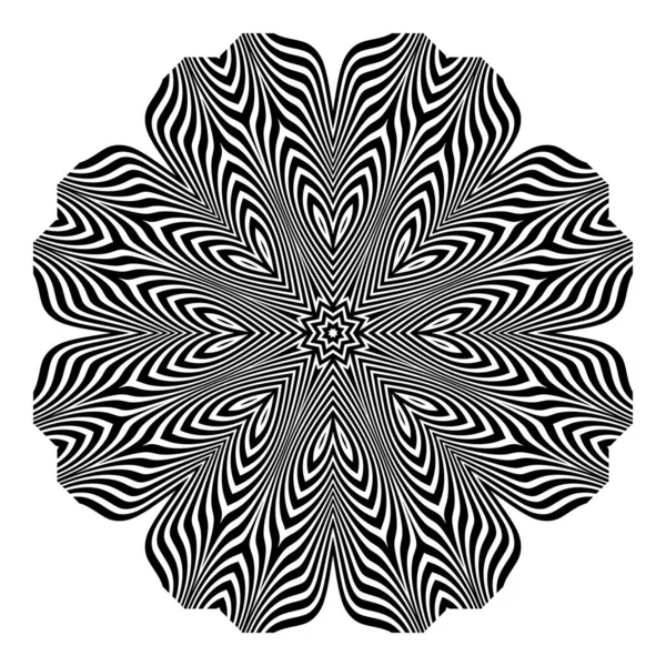 Optik sanat dairesel desen. Siyah çizgilerin yuvarlak simetrik dekorasyonu.