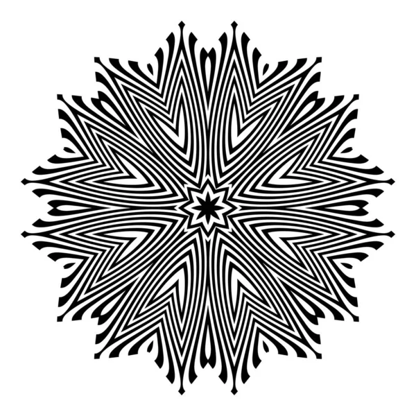 Optik sanat yıldızımsı desen. Siyah çizgilerin simetrik dairesel dekorasyonu.