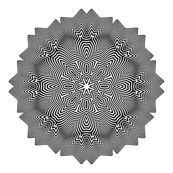 Mandala Circulaire Style Art Optique Ornement Rond Symétrique Rayures Noires — Image vectorielle