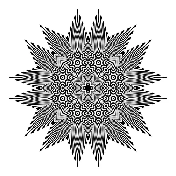 Okrągły Wzór Stylu Sztuki Optycznej Symetryczna Okrągła Ozdoba Czarnych Pasków — Wektor stockowy