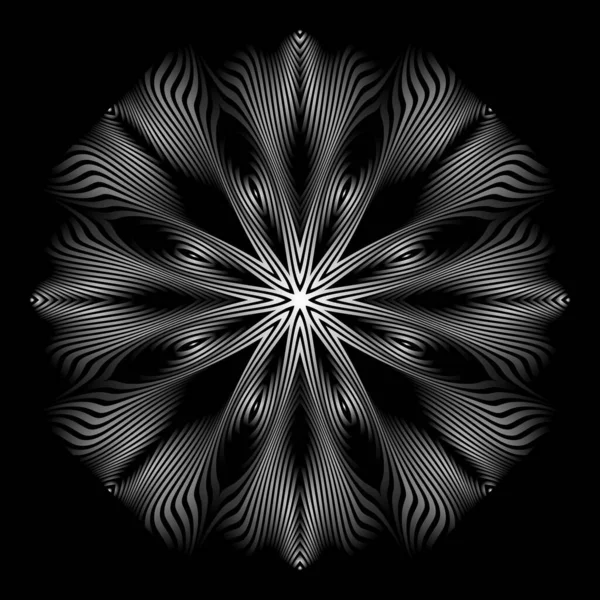 光学芸術抽象部族マンダラ モノクログラデーションストライプの丸型 部族の神聖な花 — ストックベクタ