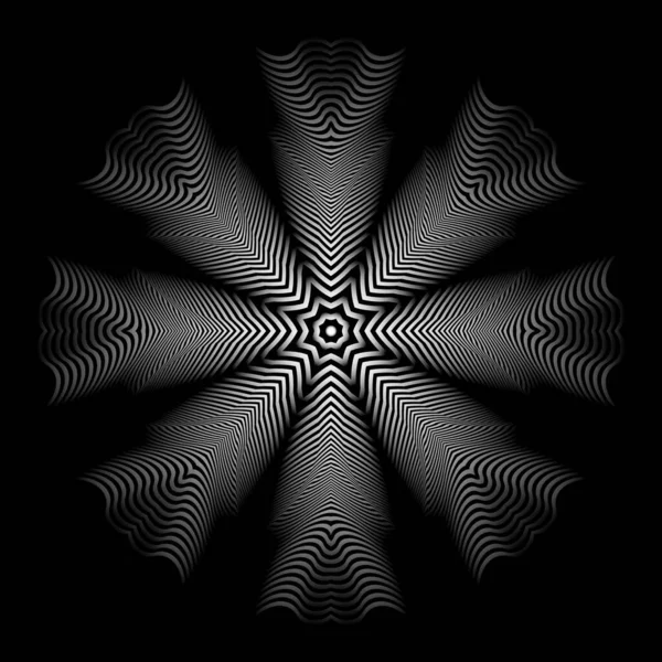 Art Optique Abstrait Mandala Octogonal Modèle Rond Rayures Monochromes Dégradées — Image vectorielle