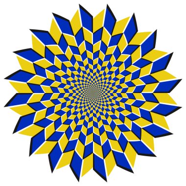 Optik illüzyon desenli hareket eden daire. Hareket arkaplan tasarımı için dairesel şablon.