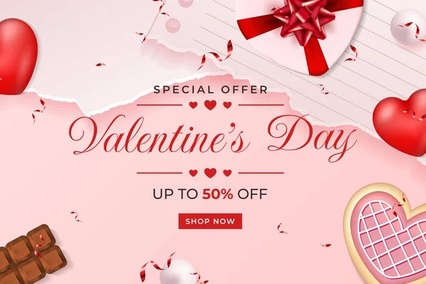 Día San Valentín Oferta Especial Promoción Fondo Plantilla — Vector de stock