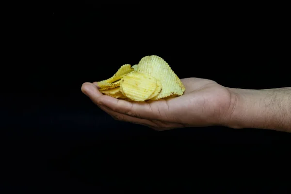 Salted Potato Wafers Hand Heap Wafers Copy Space Heap Chips — Stock Photo, Image