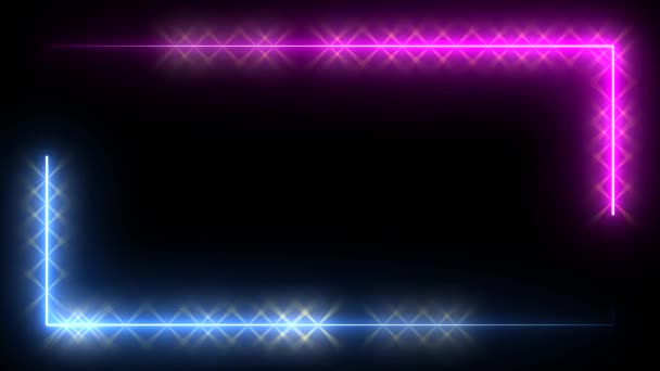 Blauw Roze Lopende Lijn Glanzende Neon Gekleurde Doos Logo — Stockvideo