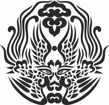 Vector monochrome Çinli gelinlik kadın başlık Phoenix. Mutluluk ve refahın müjdecisi. Maske
