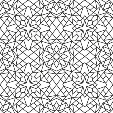 Vektörsüz siyah-beyaz geometrik desen. Sonsuz süs, doğulu kafes. Kum püskürtme, çizim ve lazer kesme için tek renk deseni