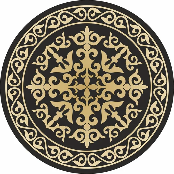 Vektor Rund Kasachisches Ornament Shanyrak Goldgemusterter Kreis Auf Schwarzem Hintergrund — Stockvektor