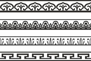 Kusursuz, sonsuz tek renkli Çin aksesuarları. Çerçeveler, sınırlar, duvarlar, doğu çizimleri.