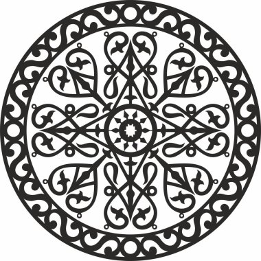 Vektör Yakut yuvarlak süs. Uzak doğunun süs çizimleriyle çember olun. Kuzey halklarının, Sibirya ve Tundra 'nın desenleri