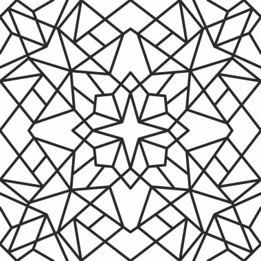 Vektörsüz, sonsuz geometrik tek renkli süs. Caminin içi için doğu kafesi. Müslüman süsü, kum püskürtme, planlama ve lazer kesimi.