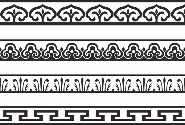 Vector Set Seamless Endless Monochrome Chinese Ornaments Frames Borders Enclosures — Stock Vector