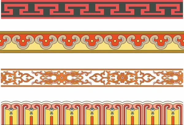 Ensemble Vectoriel Ornements Chinois Sans Fin Sans Couture Cadres Bordures — Image vectorielle