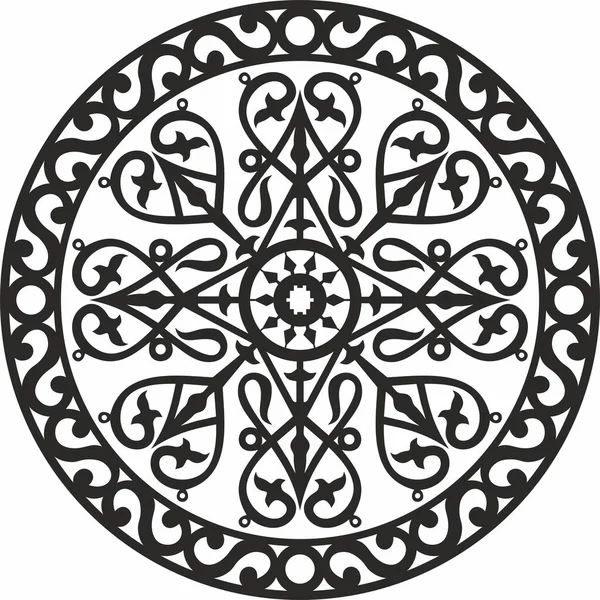 Vektör Yakut yuvarlak süs. Uzak doğunun süs çizimleriyle çember olun. Kuzey halklarının, Sibirya ve Tundra 'nın desenleri