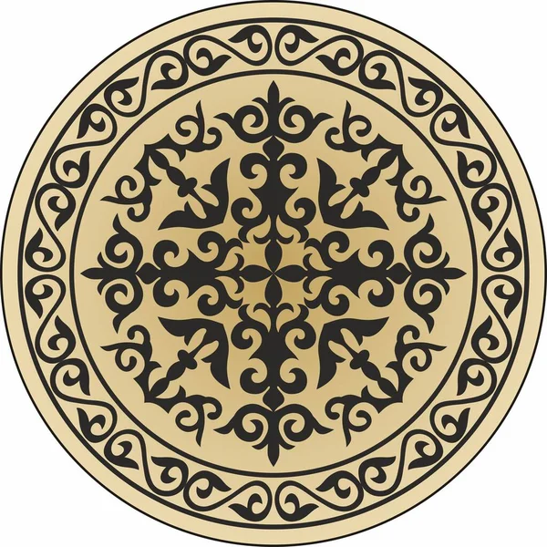 Векторный Казахский Круглый Орнамент Круг Орнаментом Рисунок Большой Степи Шаблоны — стоковый вектор