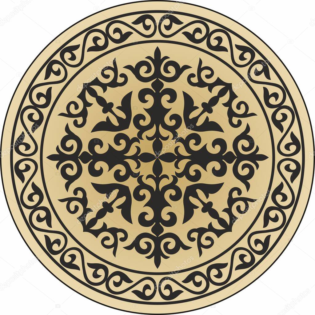 Vector Kazakh round ornament. circle with ornament drawing of the great steppe. Patterns of the Turkic peoples, siberia and mongolia