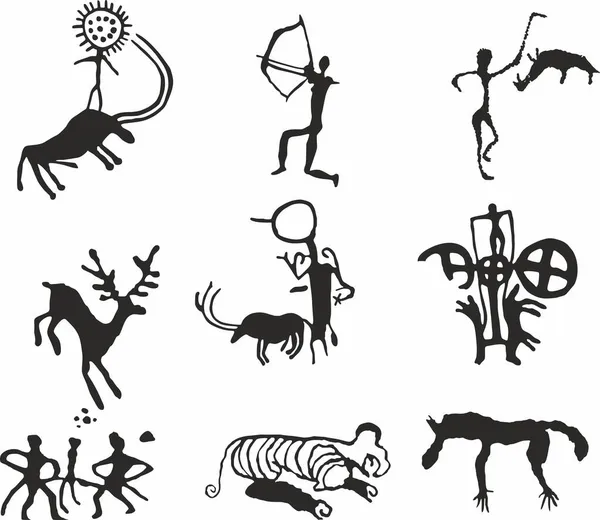 카자흐스탄 Vector Set Oil Glyphs 새겨진 고대의 조각들 목민인 스키타이 — 스톡 벡터
