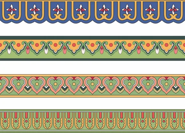 シームレスな中国色の境界線のベクトルセット 古代中国の装飾品 装飾のための東洋のフレーム — ストックベクタ