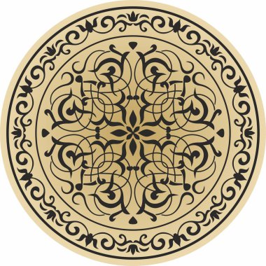 Vector round altın klasik süs. Siyah desenli bir daire. Tavan dekorasyonu, antik Roma, Yunanistan.
