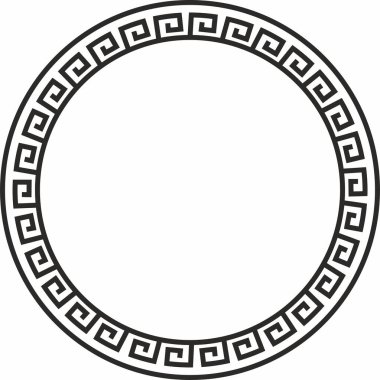 Vector round monokrom klasik çerçeve. Yunan mangırı. Yunanistan ve Antik Roma 'nın desenleri. Avrupa sınırını çember